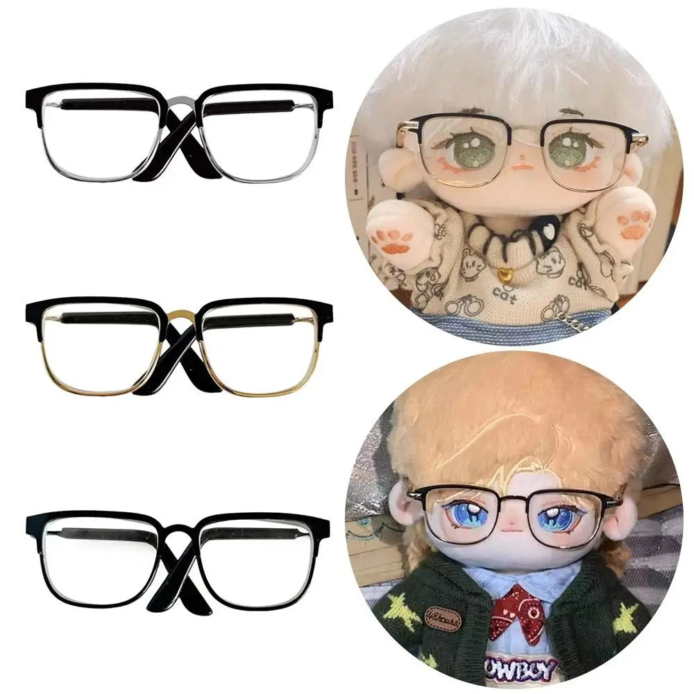 Gafas de muñeca con montura cuadrada de Metal, accesorios de muñeca de felpa creativa, anteojos negros clásicos, utilería para fotos, moda para mascotas, 6,5 cm