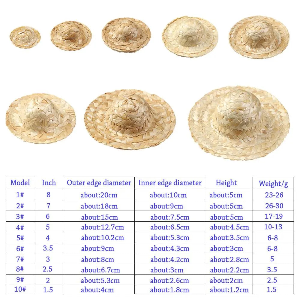 Sombrero de paja tejido para manualidades de varios tamaños, decoración artesanal, gorros para muñecas, juguetes, accesorios para muñecas Diy