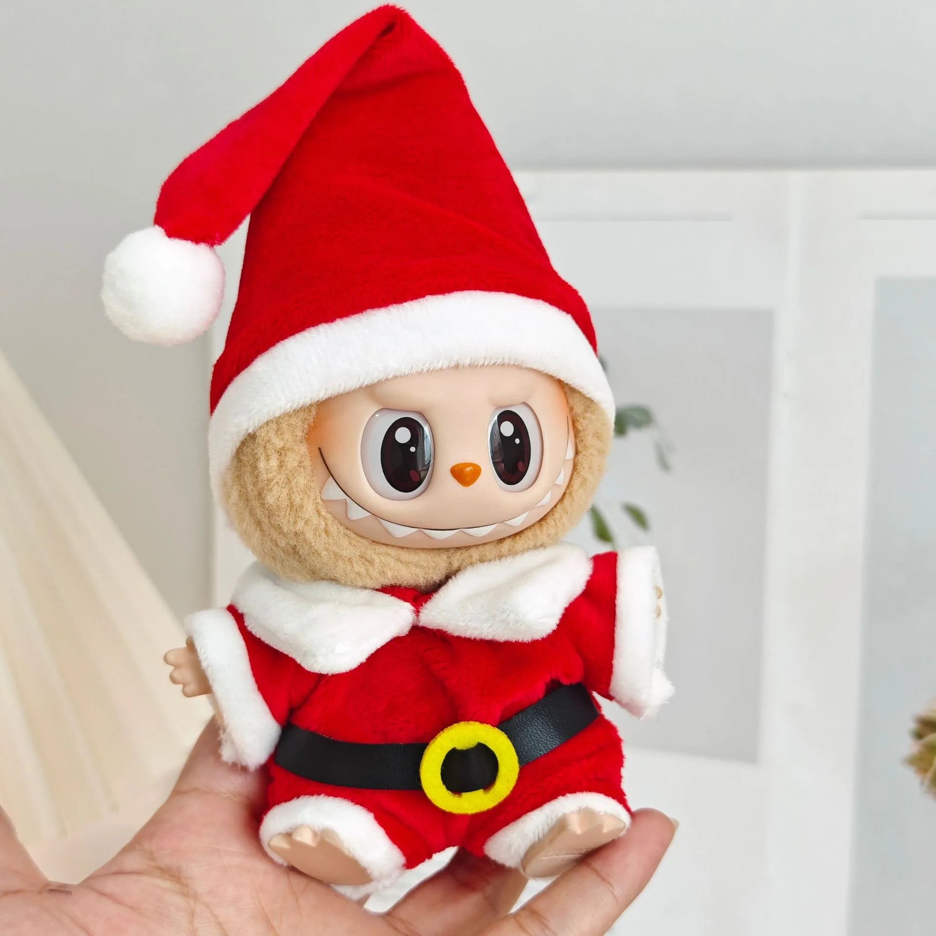 Ropa navideña para muñecas Labubu, conjunto de gorro y suéter para Mini Idol V1 V2 V3, traje de peluche cálido para vacaciones, regalo de Papá Noel para coleccionistas