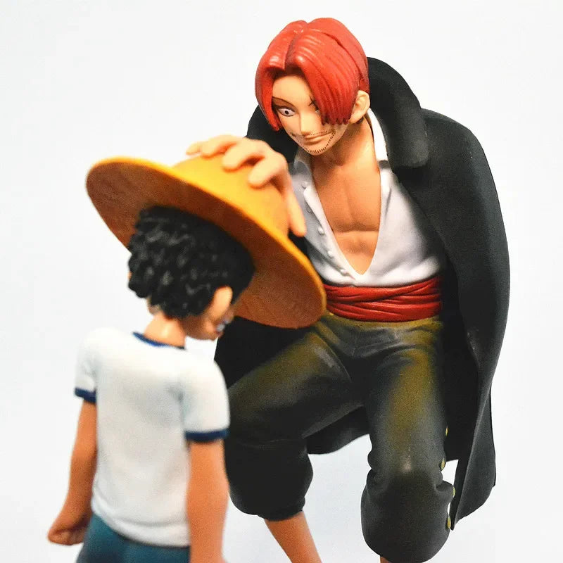 Figura de acción de una pieza de 18cm, mono de PVC D Luffy, sombrero de paja Luffy, vástagos de pelo rojo, cabeza de Pat, juguete, estatua de Anime, adornos modelo